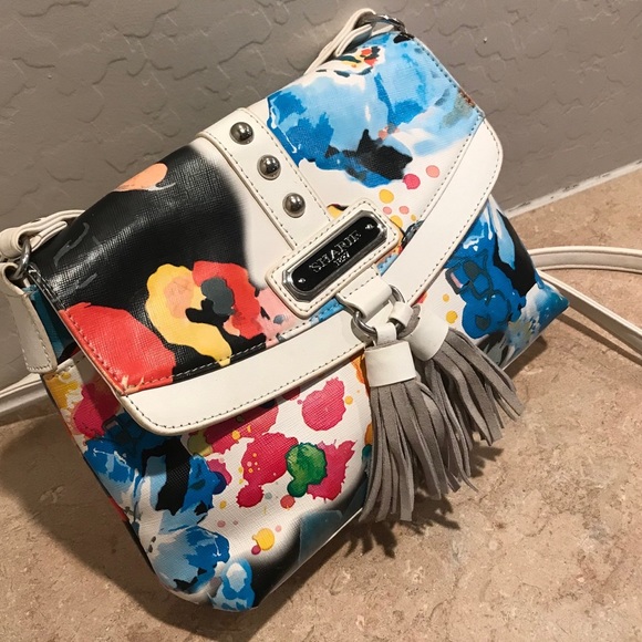Sharif 1827 Abstract Floral Splatter Print Leather Crossbody Purse - Picture 6 of 12